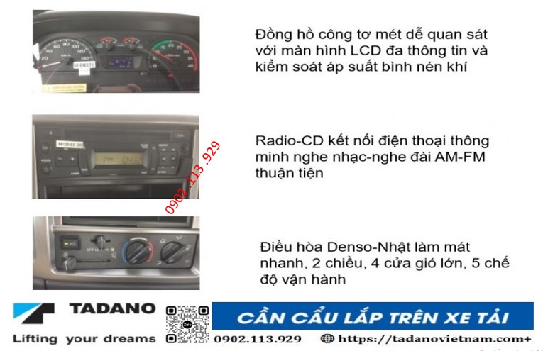 đồng hồ, radido, nội thất xe tải hino Fl gắn cẩu tadano 3 tấn 4 đốt