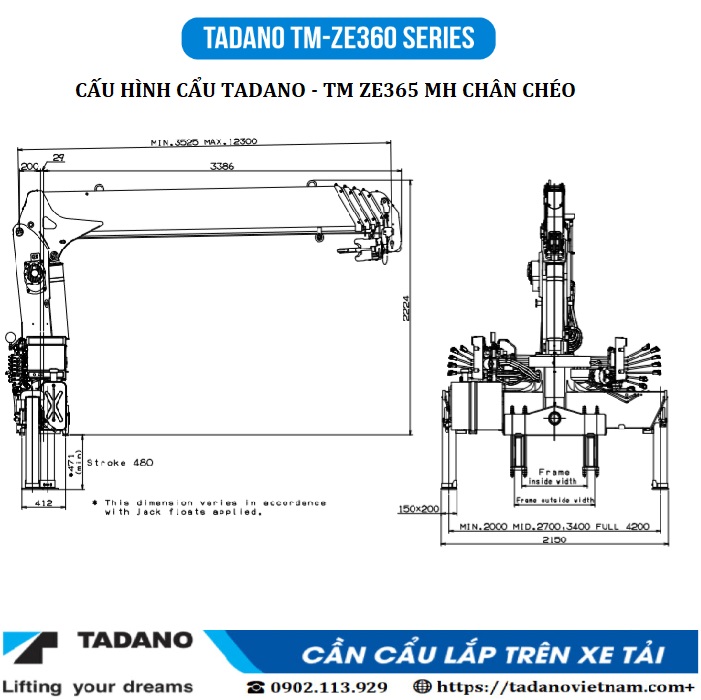 Cấu hình cẩu tadano 365MH  3 tấn 5 đốt