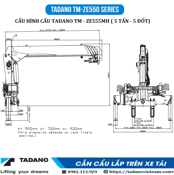 cấu hình cẩu tadano 5 tấn 5 đốt