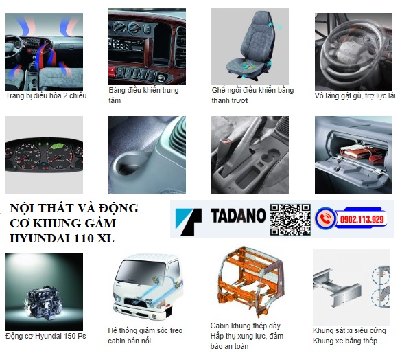 Động cơ và nội ngoại thất xe tải hyundai 110 xl cẩu tadano 365MH 