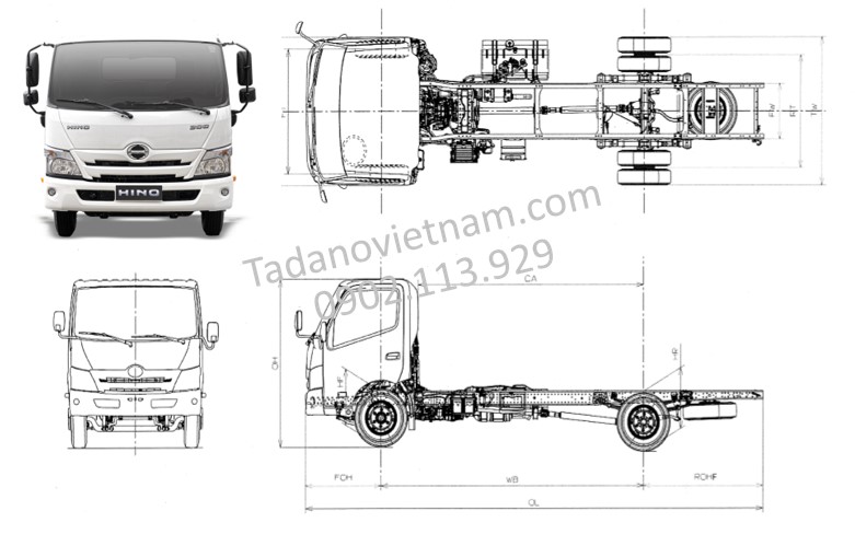 hình ảnh ngoại thất xe tải hino series 300 xzu730 lắp cẩu tadano 