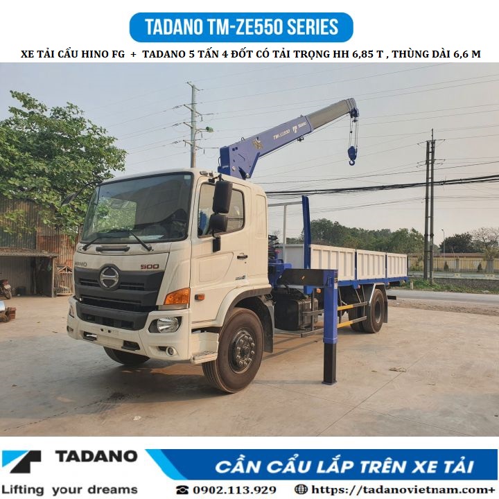 xe tải hino Fg8JP lắp cẩu 5 tấn 4 đốt tadano tm - ze554mh