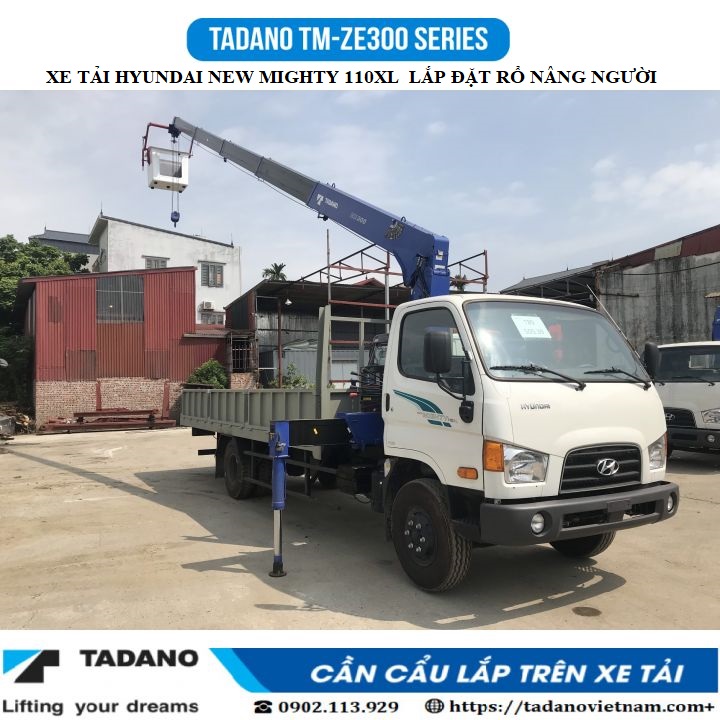 Xe tải huyndai 110 XL găn cẩu tadano 3 tấn 5 đốt có rổ nâng người làm việc